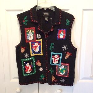 Designers Originals Studio Joy Vtg Christmas Button Up Sweater Vest Size Large